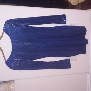 Blue Sequin Long Sleeve Sheath Dress